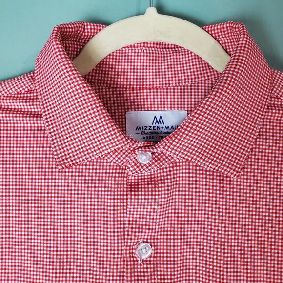 Mizzen + Main Men's Red Check Trim Fit Button Down Long Sleeve Shirt Size Large - Picture 4 of 6